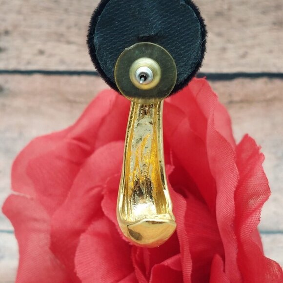 Beautiful Gold Tone Drop Earrings "J" Shaped 1.5" Pierced Elegant Career - Picture 8 of 10